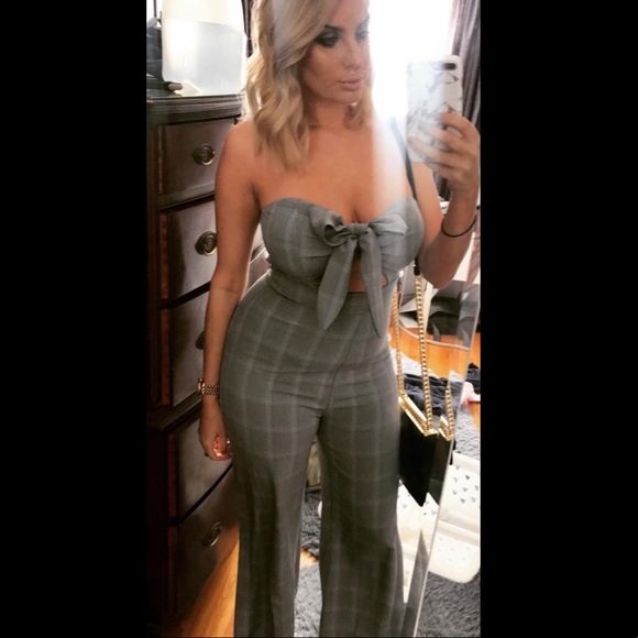 Grey Plaid Jumpsuit - Picture 5 of 5